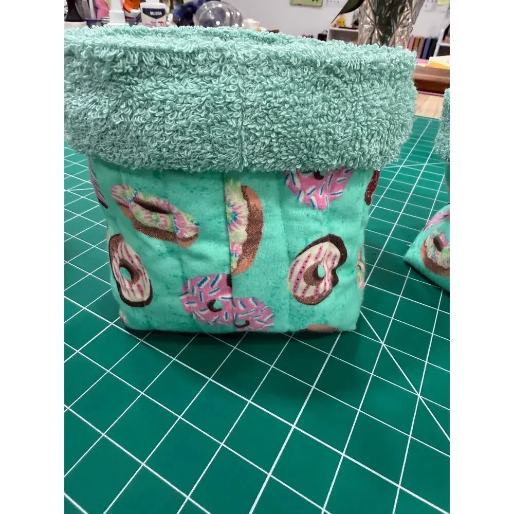 Handmade Donut Vanity Bucket Organizer Terry Lined Quilted 8” Tall Soft Stable